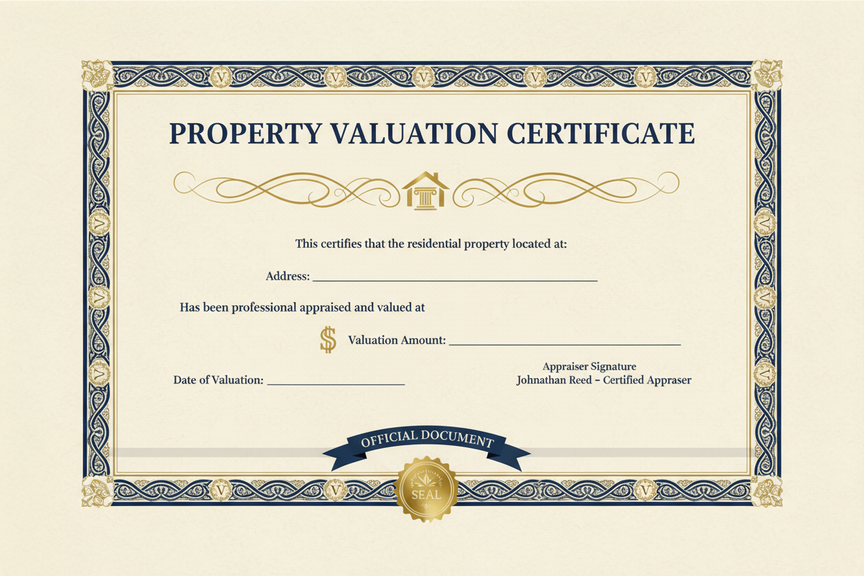 a certficiate of value for a residential property