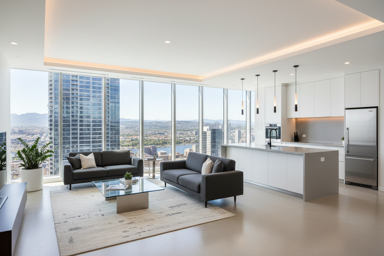 a modern design sectional title flat in a high-rise residential building