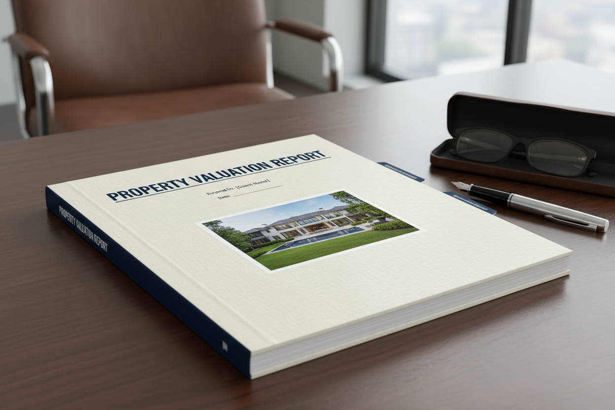 a thick property valuation document for a large residential property