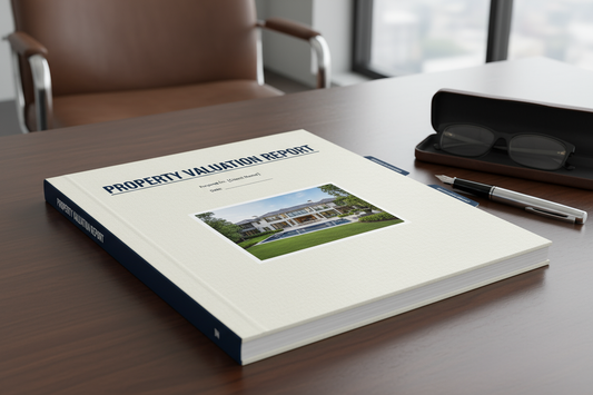 a thick property valuation document for a large residential property